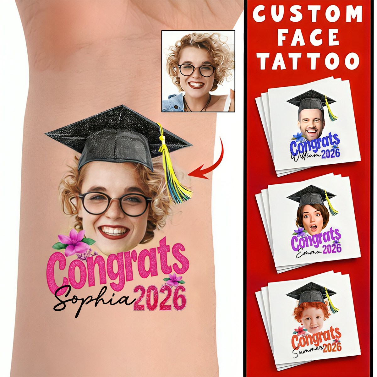 Congrats, Graduation Senior Tattoo Gift, Custom Temporary Tattoo, Personalized Tattoo, Fake Tattoo