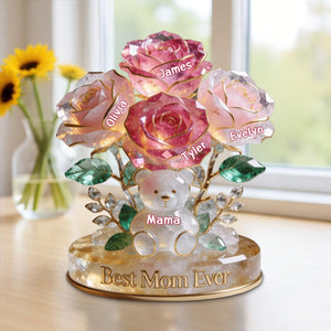 Personalized Flower Bear Mom Acrylic Plaque - Gifts For Mom