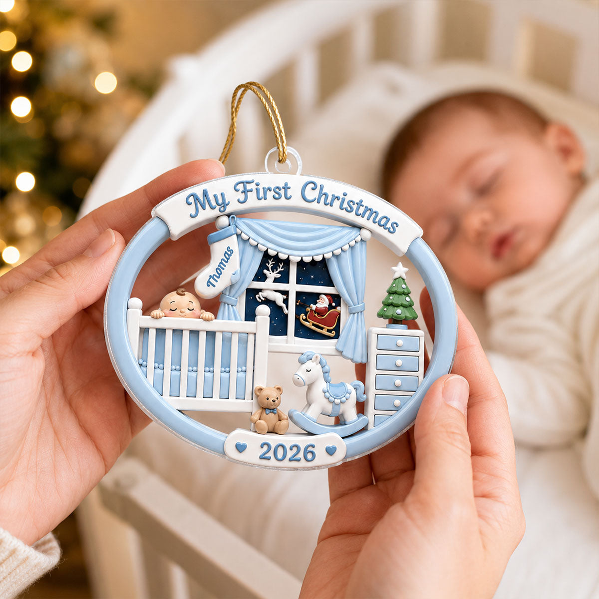 Personalized Baby's 1st Christmas 2026 Ornament – Light Pink & Blue Design | Newborn Keepsake For New Parents