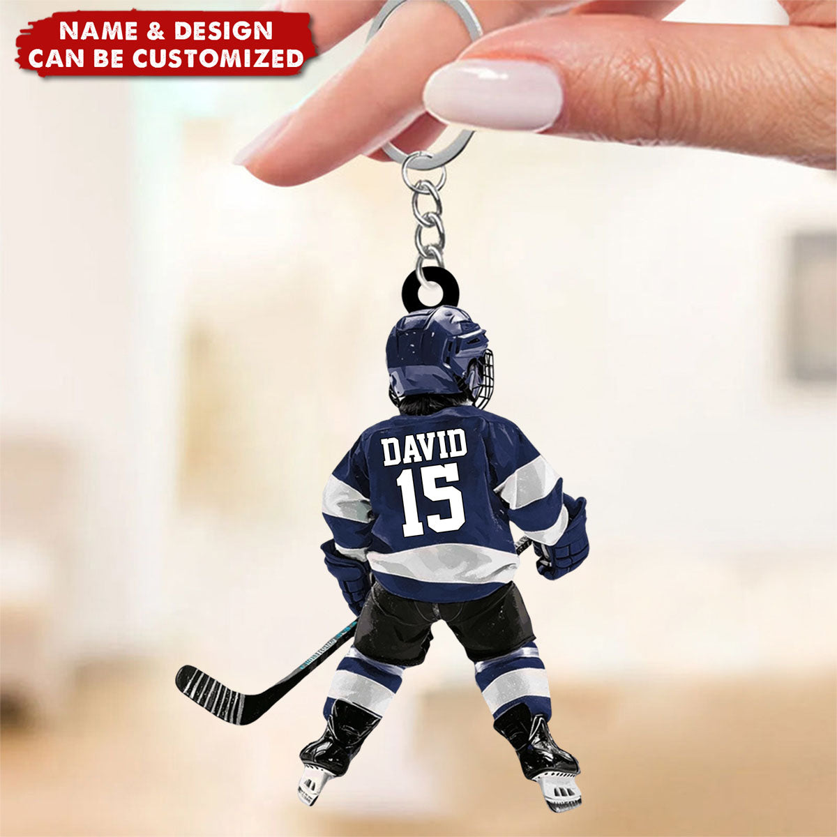 Personalized Kid Hockey Players Keychain For Hockey Lover