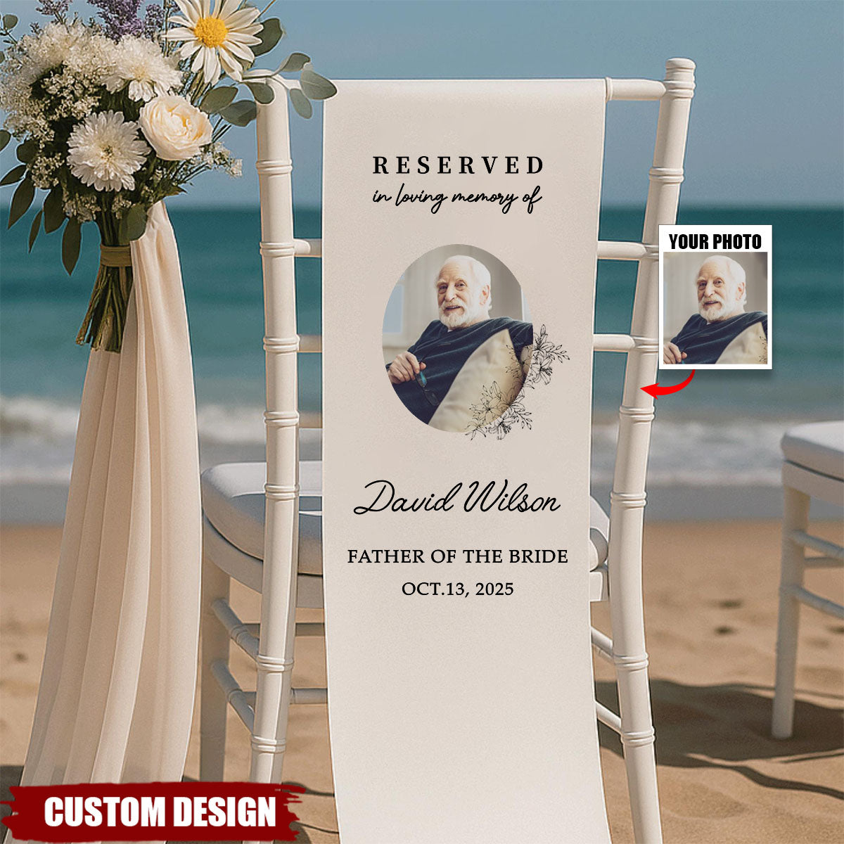 In Loving Memory Rustic Wedding Custom Photo Memorial Sign - Personalized Wedding Chair Sign Banner Reserved for Loved Ones