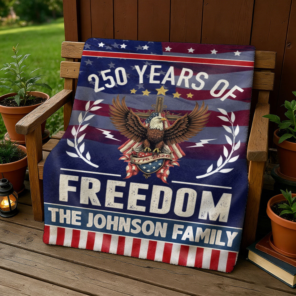 Personalized Family Name America 250 of Freedom With Eagle Blanket