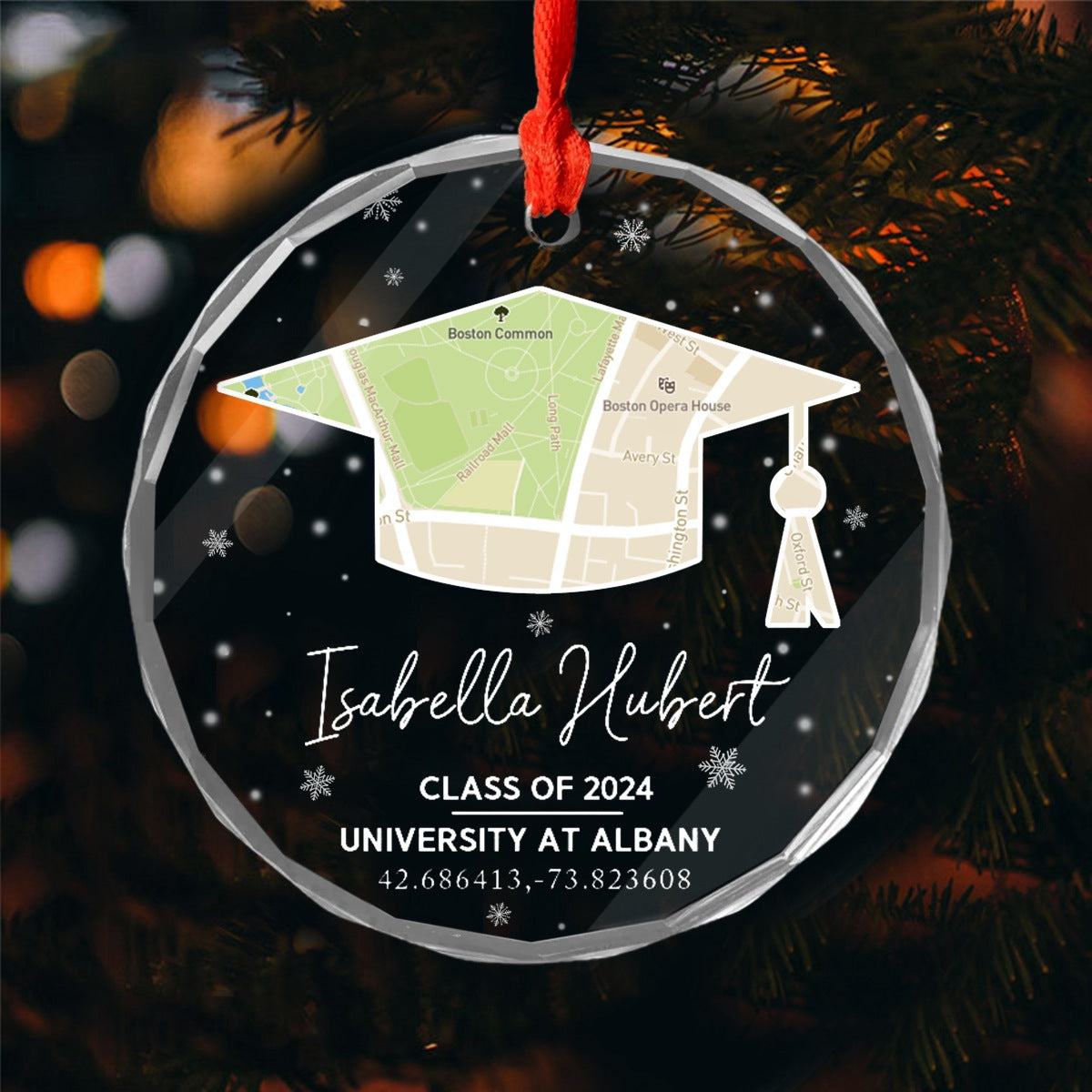 Campus Map Crystal - Personalized Glass Ornament, Custom University Map Graduation Gift