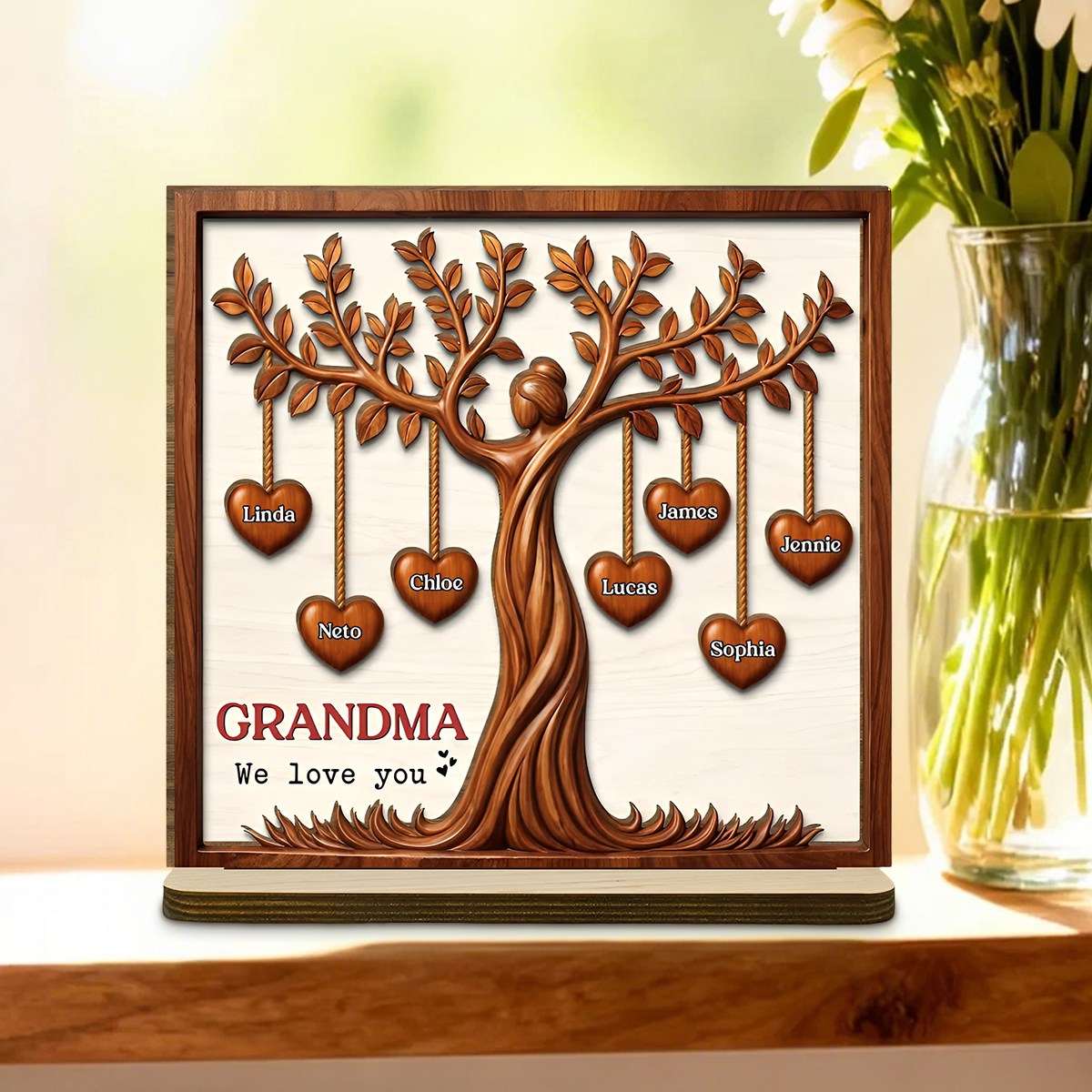 Family Hearts Tree - Personalized Wood Plaque - Mother's day Gift for Grandma Mom