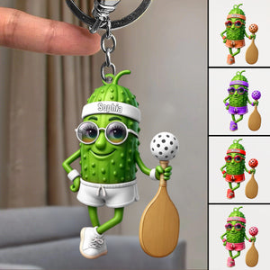 Personalized Sporty Cucumber Pickleball Christmas Acrylic Keychain