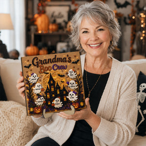 Personalized "Grandma's Boo Crew" Wooden Plaque – Haunted House Faux Diamond Art Halloween Gift