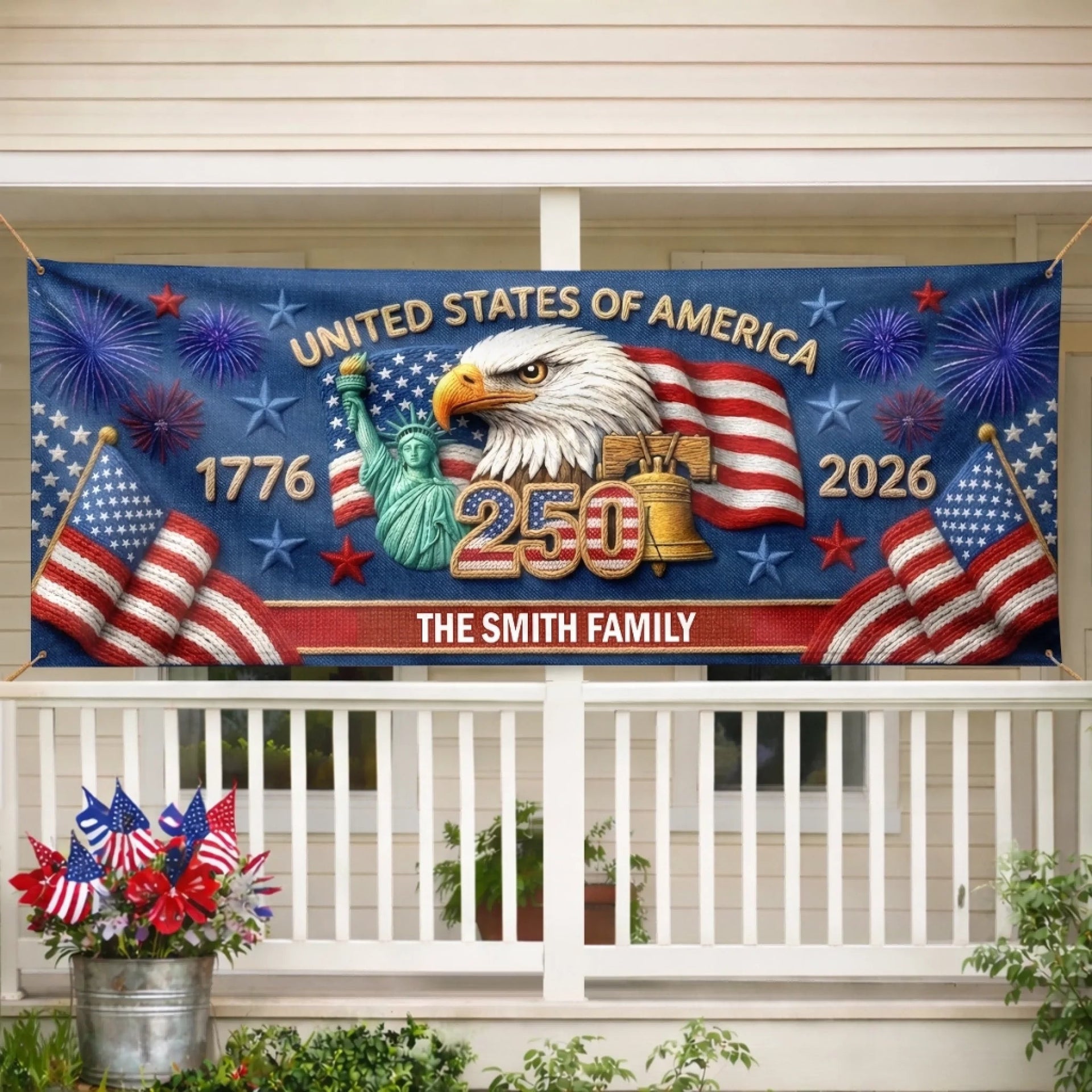 Custom Polyester Outdoor Banner - Personalized America 250th Anniversary Gifts For Mom, Dad, Brother, Sister, Kids