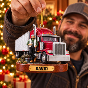 Personalized Truck Driver Christmas Ornament,Custom Name Semi Truck Christmas Gift
