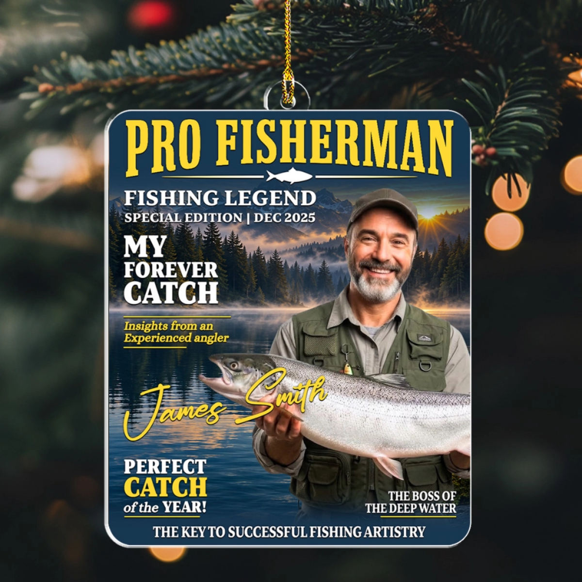 Born To Be A Fisherman – Personalized Acrylic Christmas Ornament | Custom Name Fishing Keepsake