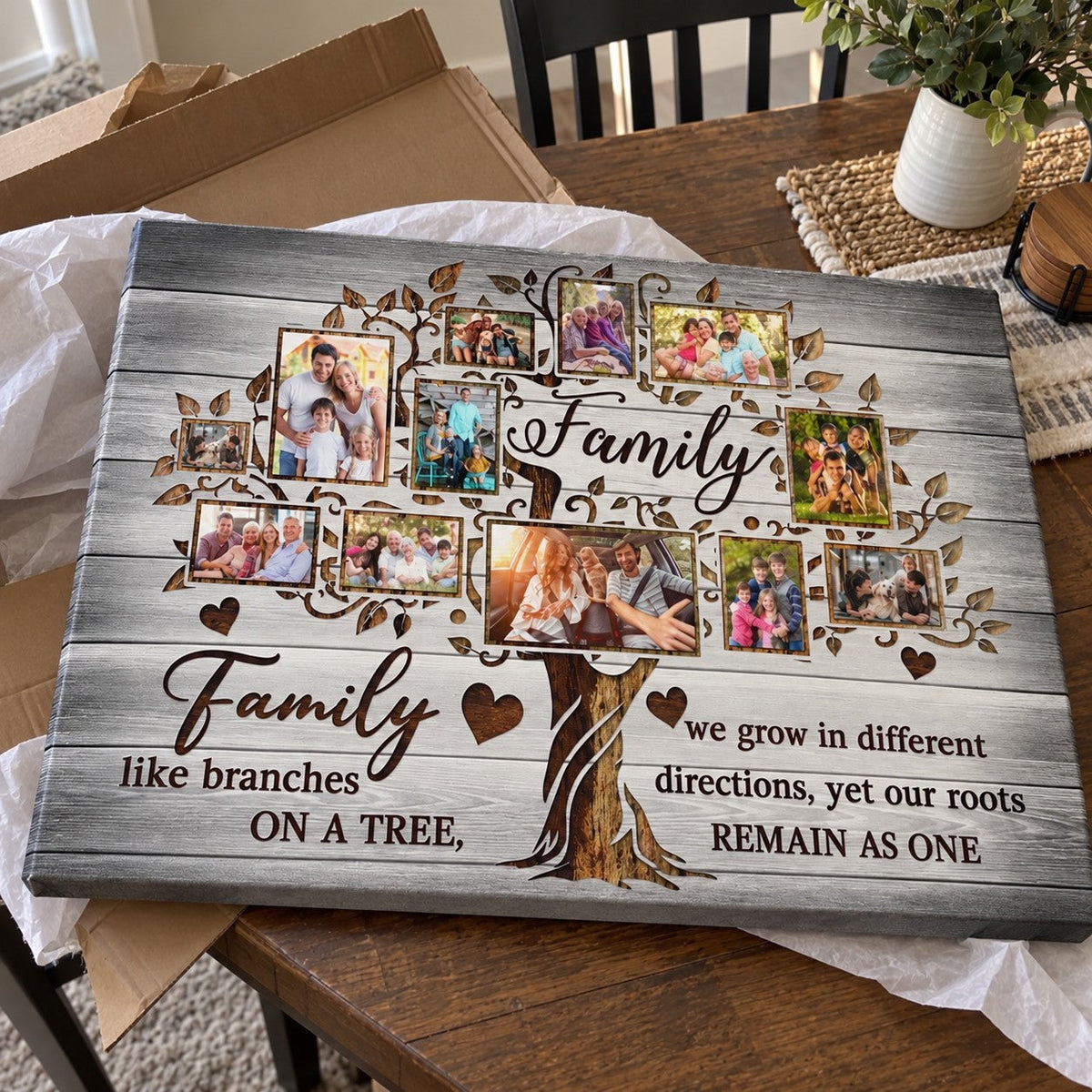 Personalized Canvas Print – Custom Family Photo Tree, "The Best Things In Life Are" Design, Gift For Parents & Grandparents