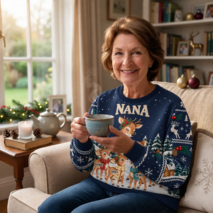 Personalized Reindeer Winter Love All-Over Print Sweatshirt – Custom Name Cozy Christmas Gift