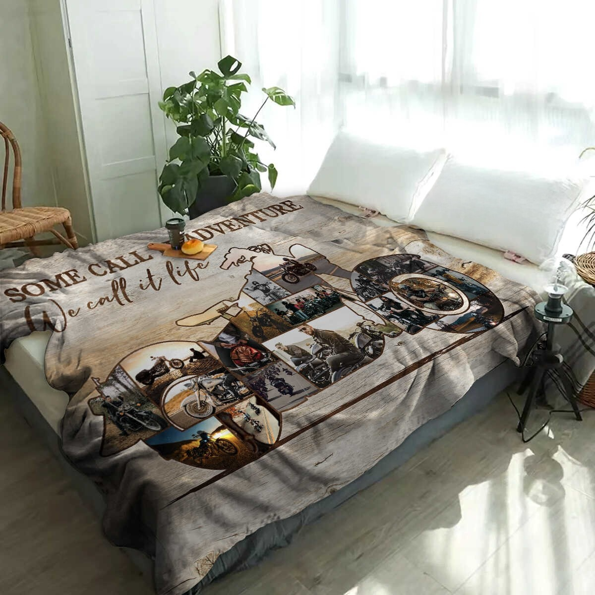 Custom Motorcycle Photo Collage Fleece Blanket – Personalized Gift For Bikers