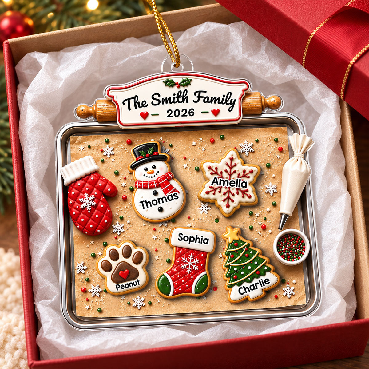 Personalized "Family Gingerbread Cookie" Acrylic Ornament – Holiday Keepsake For Families