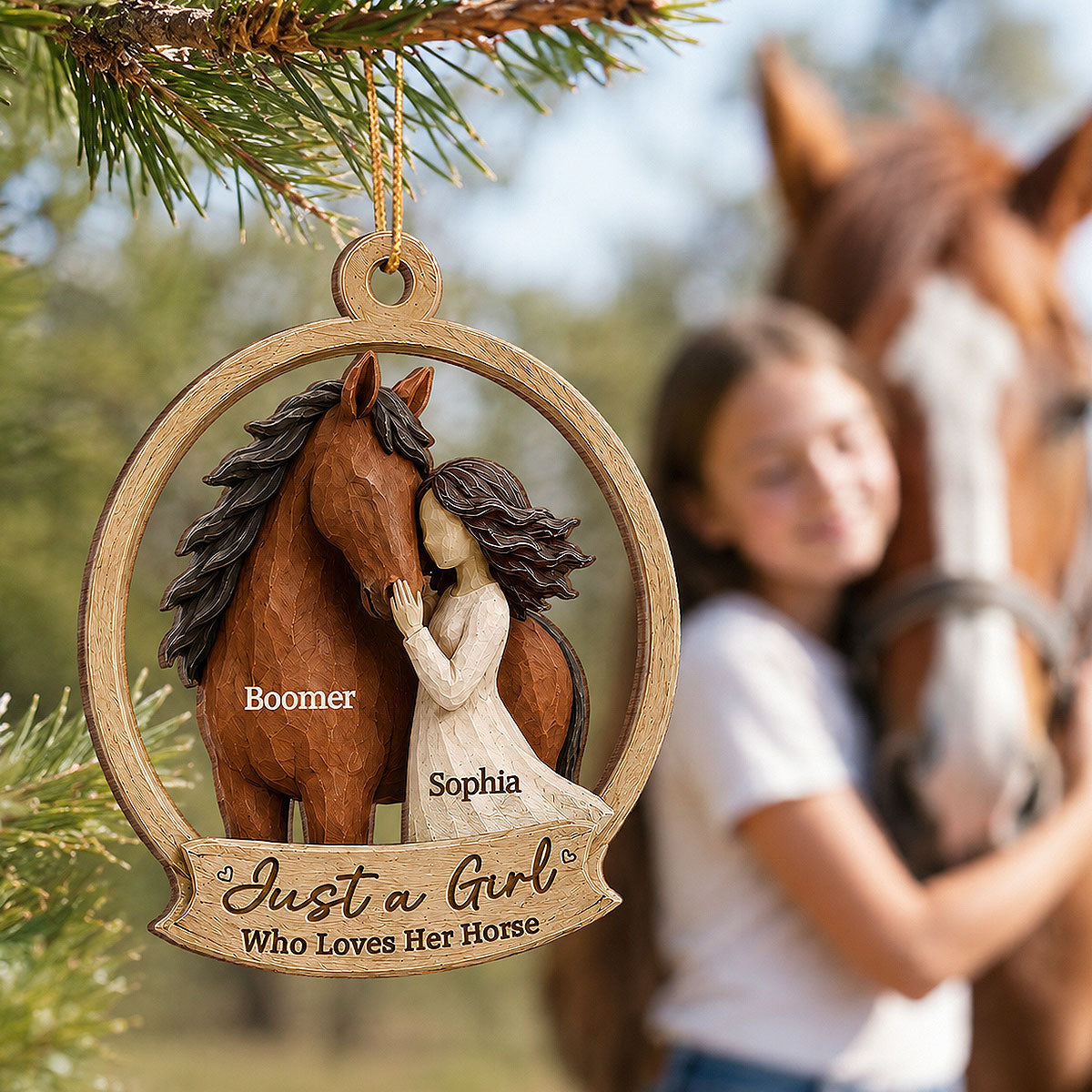 "Girl Loves Horse" – Personalized Wooden Ornament | Keepsake Gift For Horse Lovers