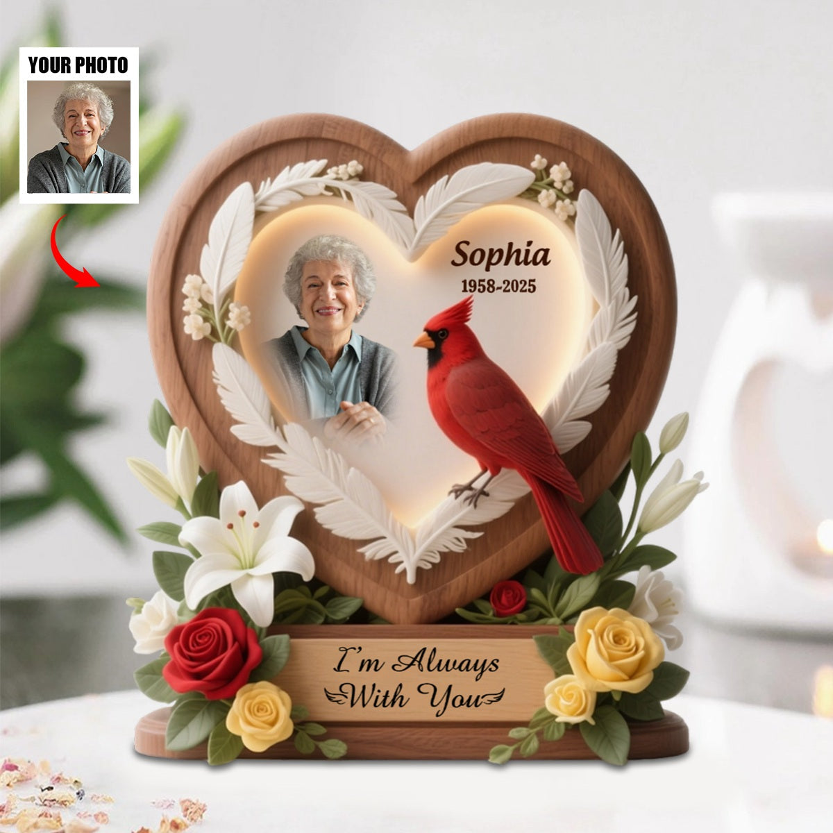 Heart Cardinal Memorial Personalized Acrylic Plaque Custom Shape