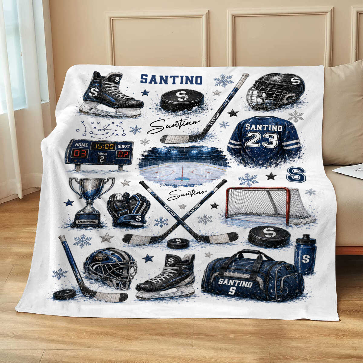 Personalized Hockey Baby Blanket With Name – Custom Ice Hockey Throw For Boys | Hockey Nursery Decor & Toddler Gift