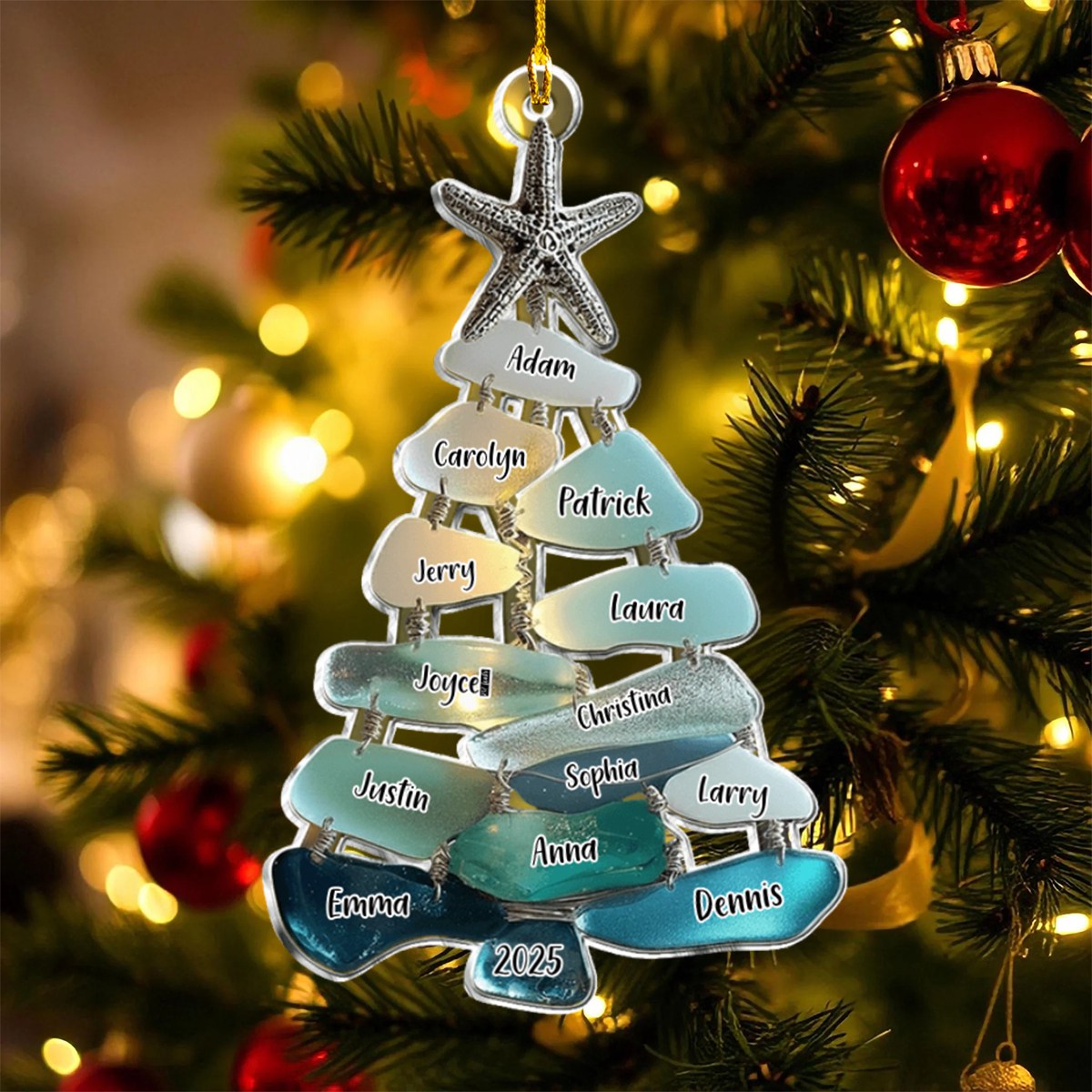Family Sea Glass Christmas Tree - Personalized Family Ornament