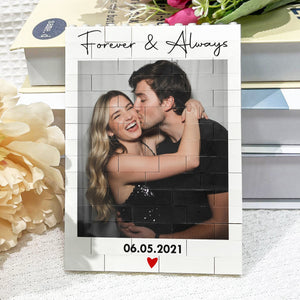 Anniversary Gift For Him & Her – Personalized "Forever & Always" Building Blocks With Custom Photo