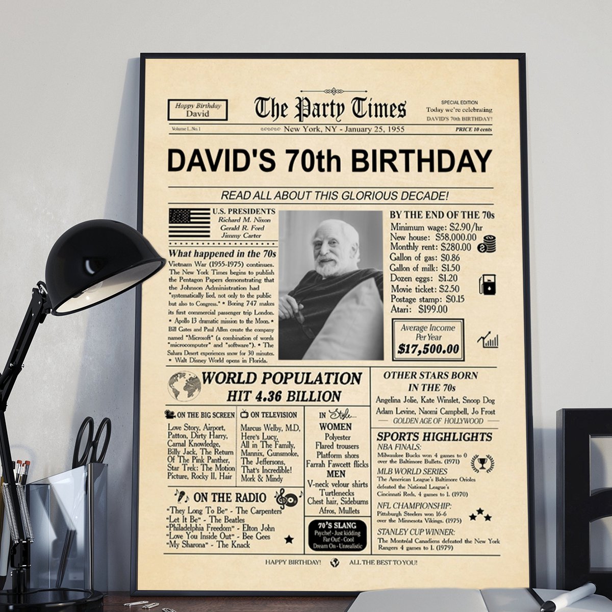 Happy Birthday! - Personalized Photo 40th 50th 60th 70th Birthday Newspaper Poster