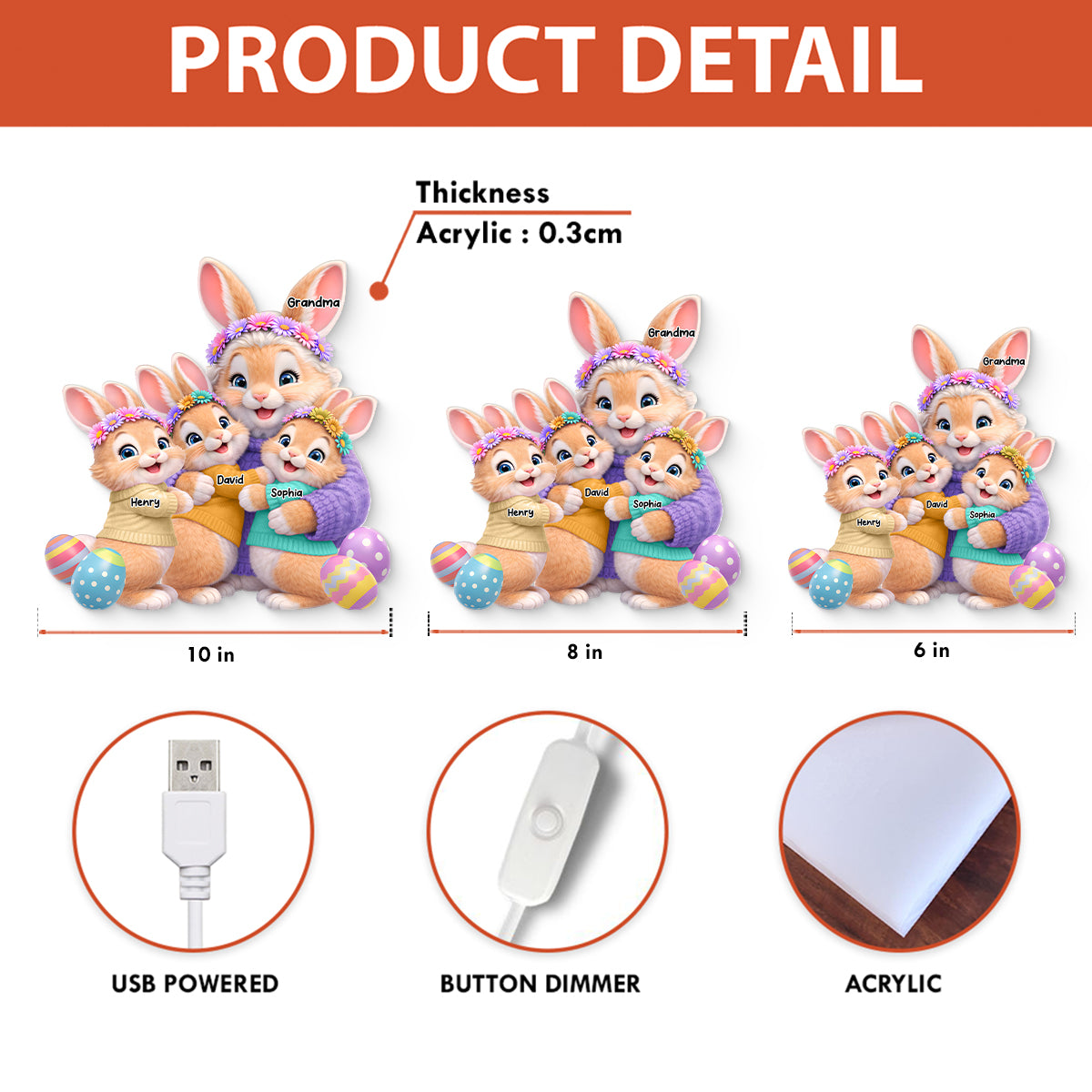 Bunny Easter Grandma with Grandkids' Names - Personalized Light Box