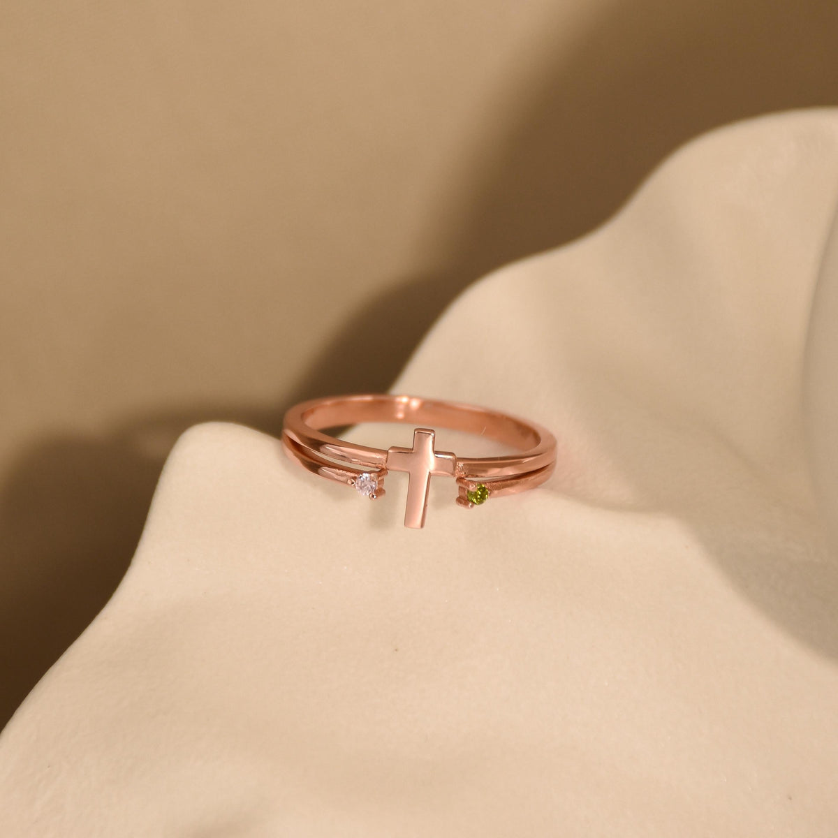 Personalized Cross Birthstone Ring for Women Mom Ring Best Friend Gift