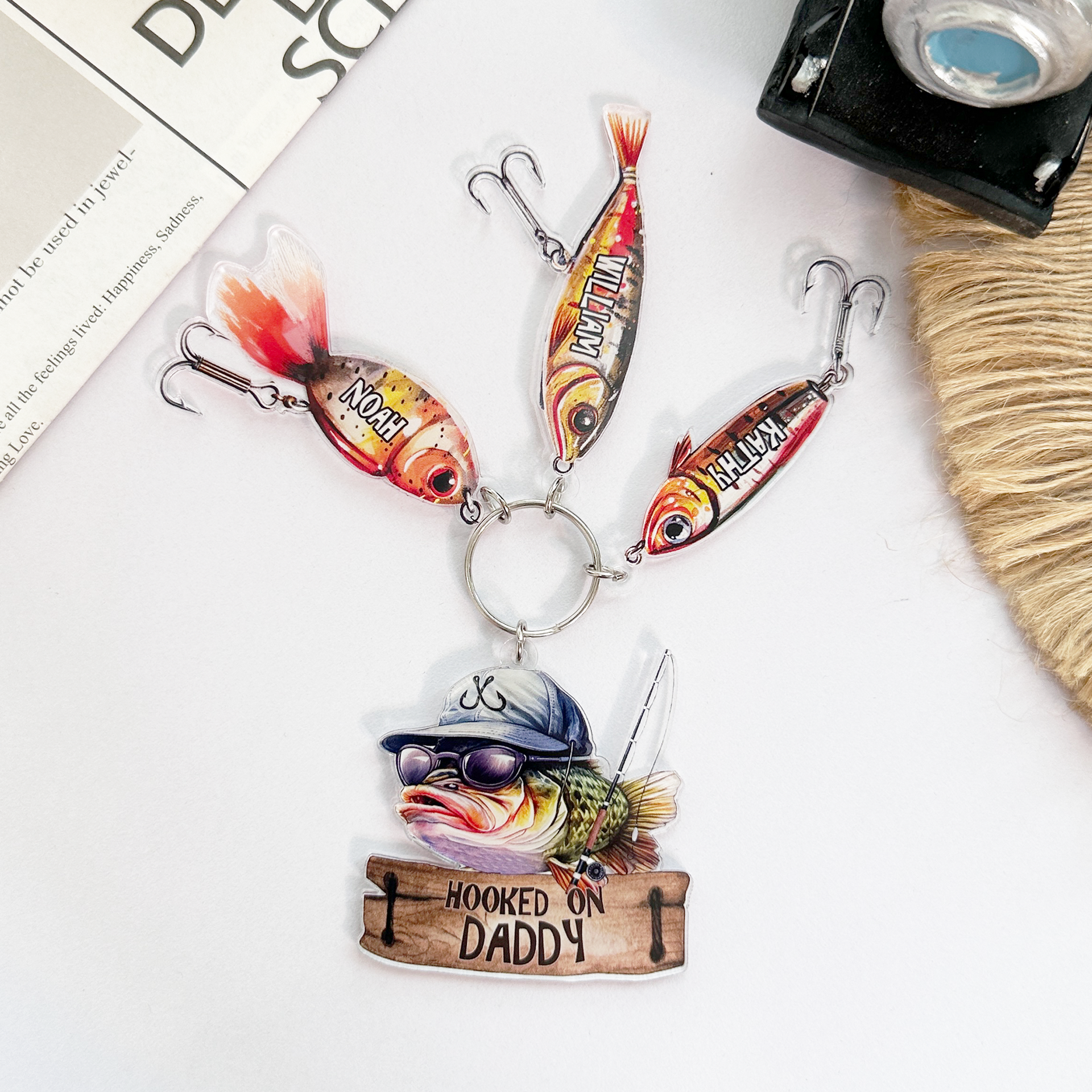 Hooked On Dad, Grandpa, Papa - Personalized Acrylic Keychain
