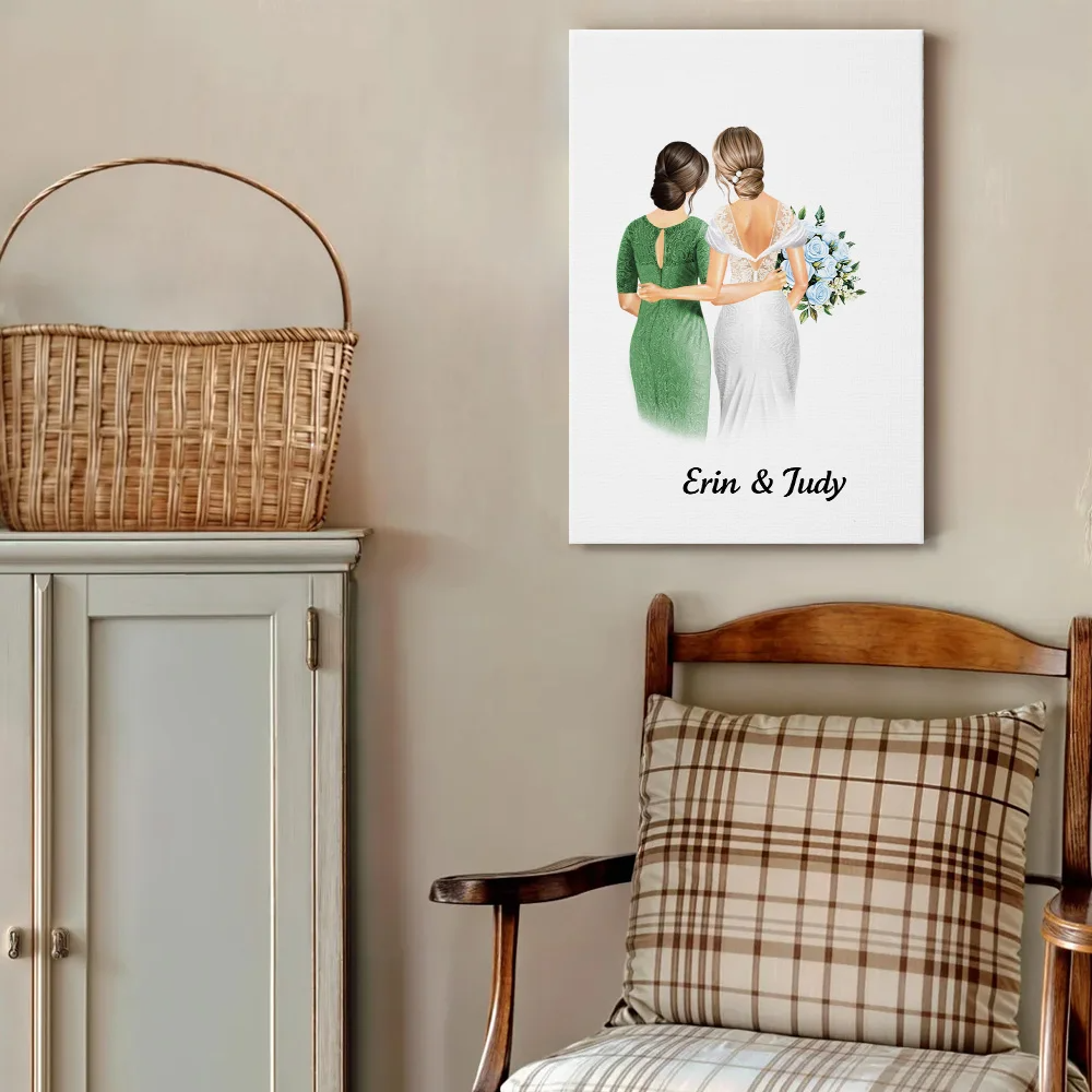 Personalized Cartoon Mom Bride Poster Painting Home Decor Wedding Gift for Bride Mother