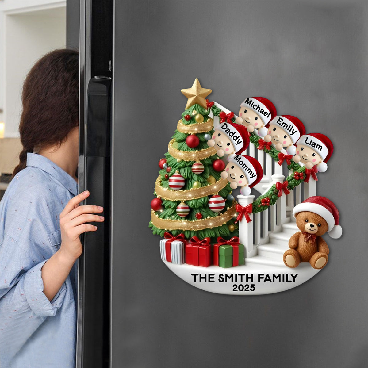 Family Members On Christmas Stairs Personalized Decal