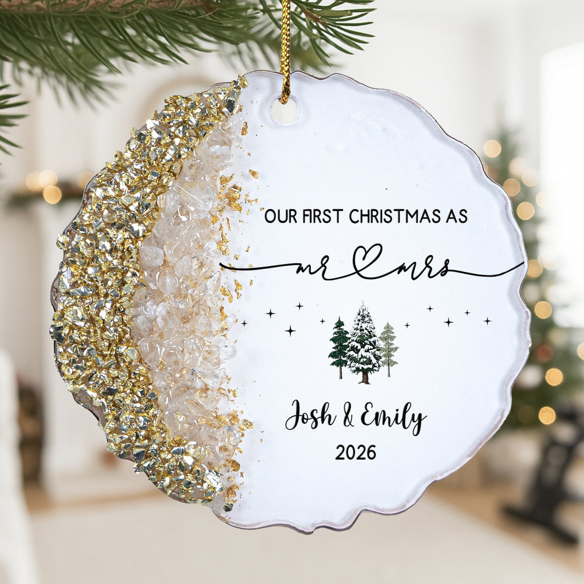 Personalized "Our First Christmas As Mr. & Mrs." Acrylic Hanging Ornament – Wedding & Housewarming Keepsake