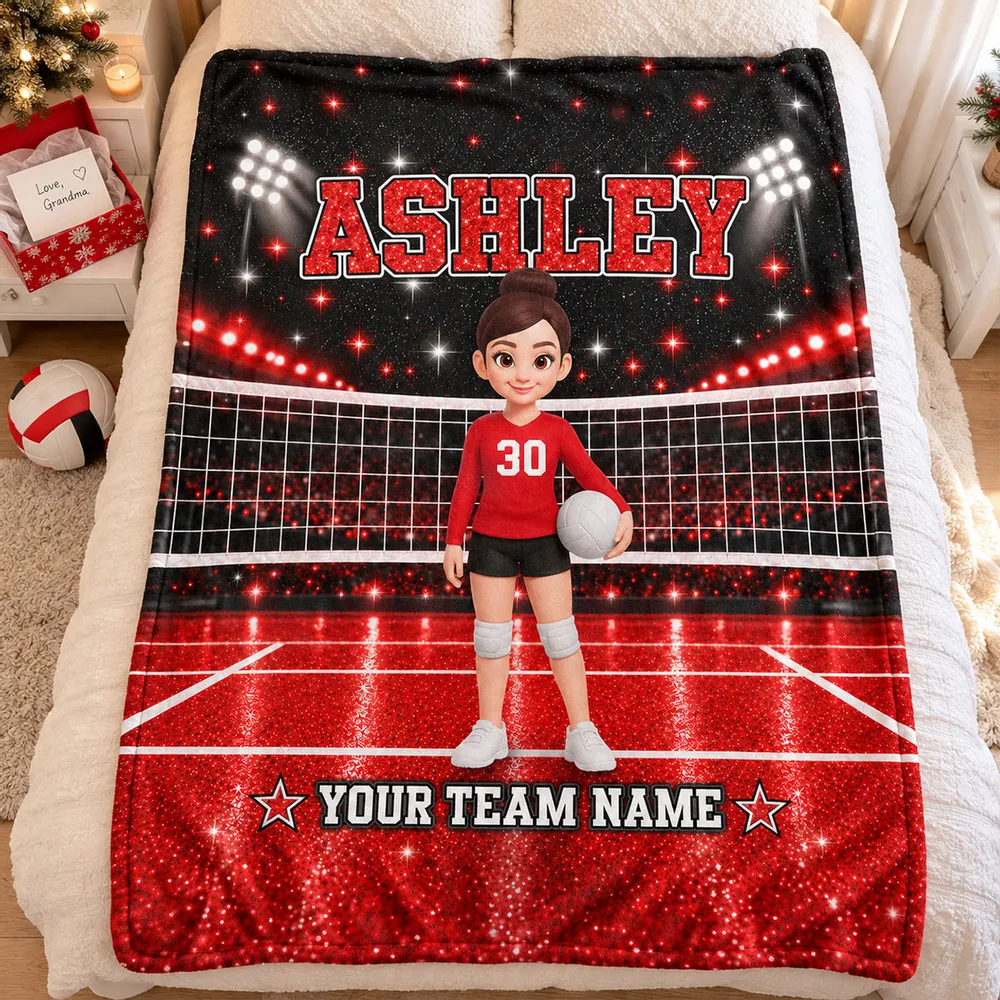 Volleyball Boy & Girl Personalized Fleece Blanket – Christmas Gift For Daughters, Granddaughters, Sons & Grandsons