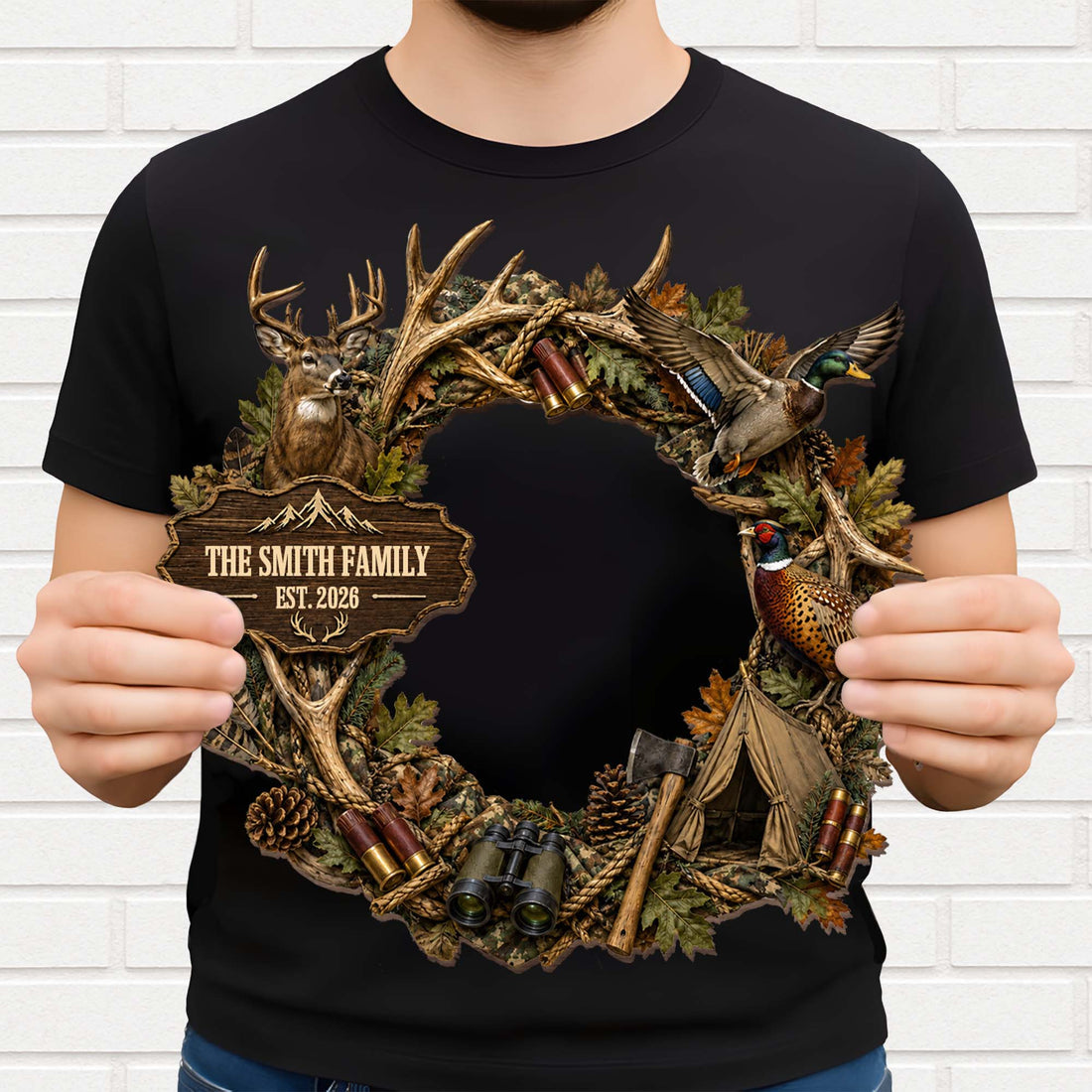"Our Family Hunting" – Personalized Wood Sign Wreath | Gift For Hunters & Outdoorsmen