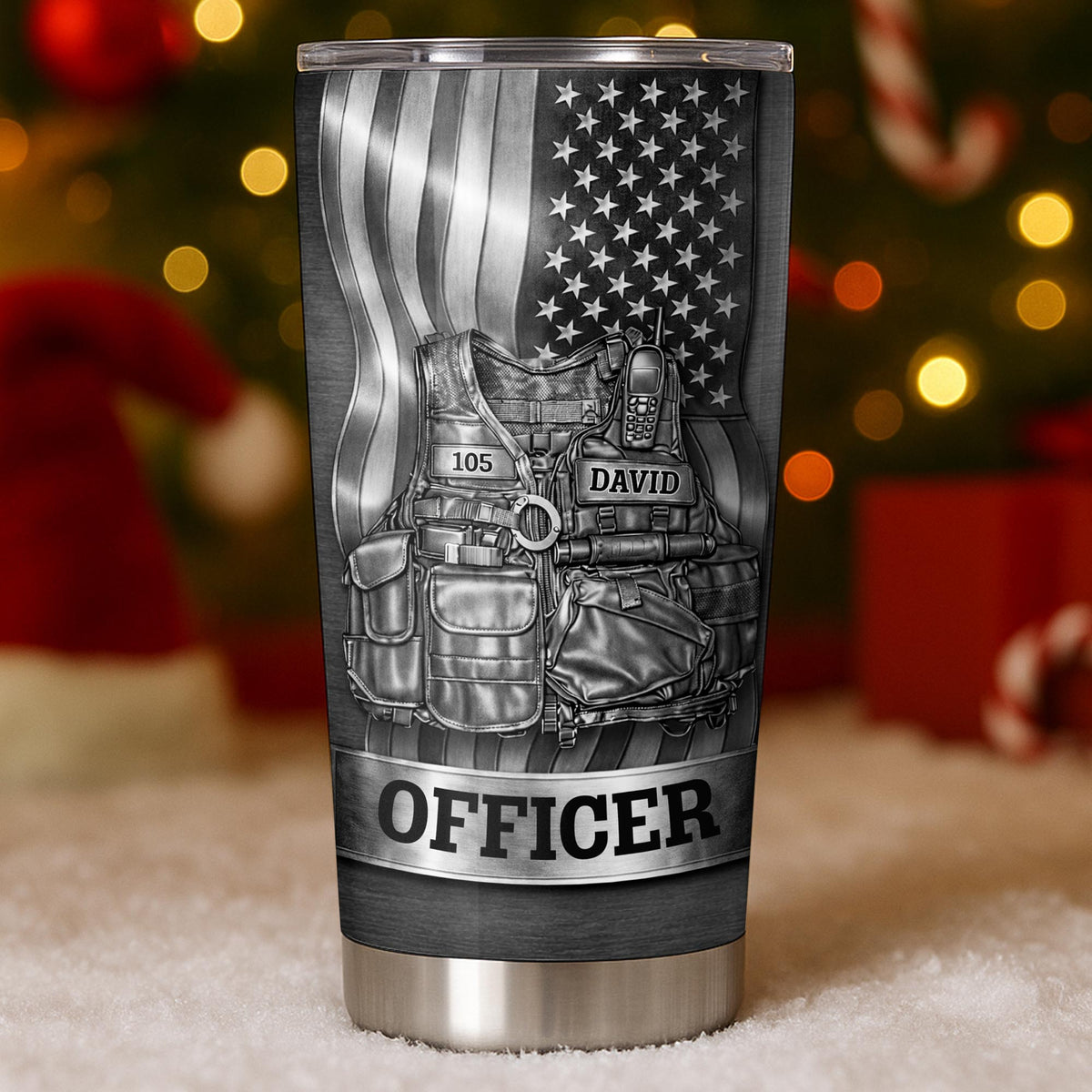 Officer Tactical Vest, Personalized Stainless Steel Tumbler, Gift For Police Lovers