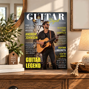 Personalized Guitar Digest Magazine Cover – Custom Guitarist Photo Keepsake, A Unique Music Gift For Guitar Lovers