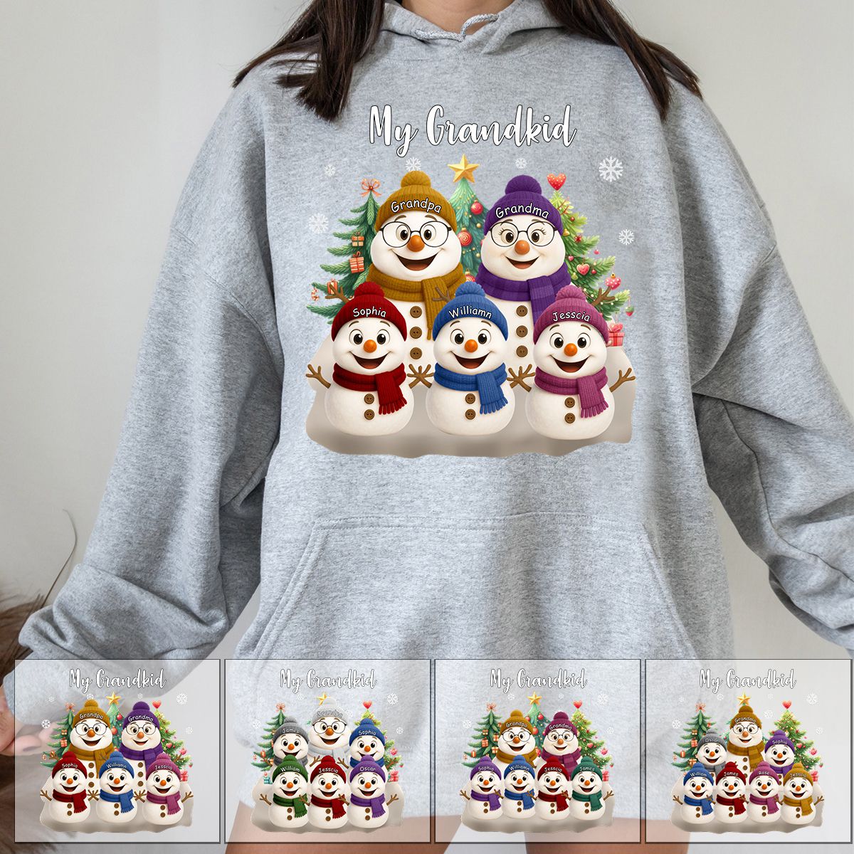 Grandma Snowman With Grandkids Lovely - Personalized Pure Cotton Hoodie