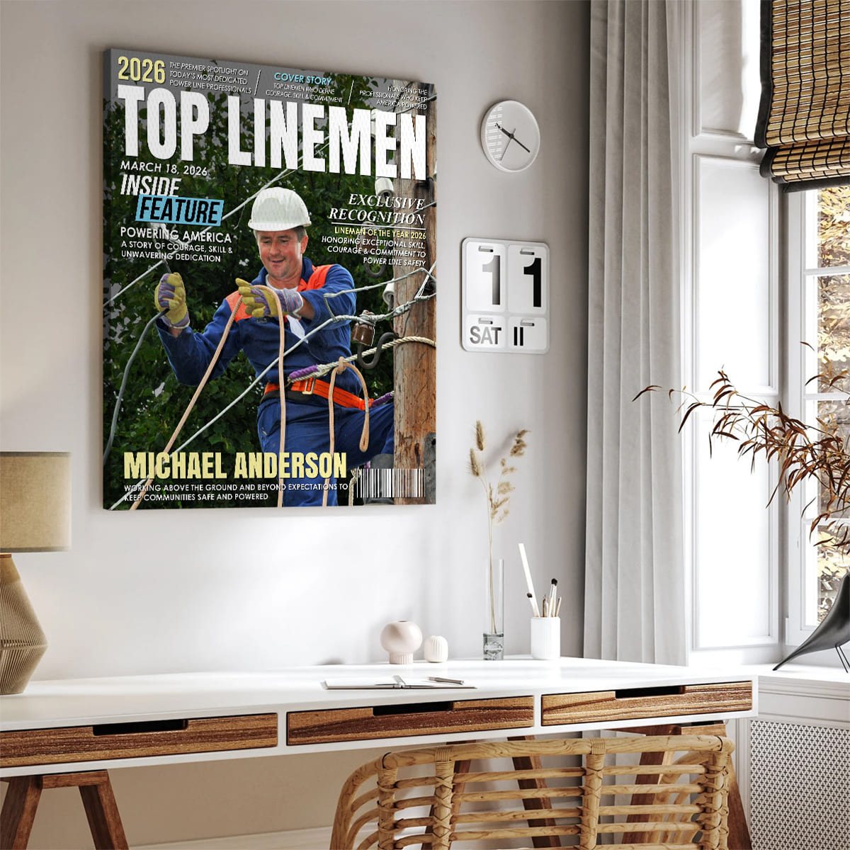 Personalized Top Lineman Magazine Canvas – Custom Recognition Gift For Electrical Lineworkers
