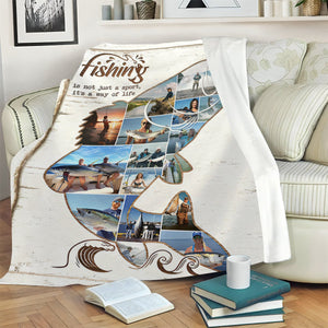 Personalized Fishing Photo Collage Blanket, Fish Shape Blanket, Fishing Gift