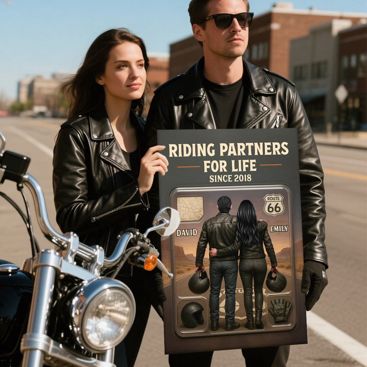 Couple Bikers Riding Partners For Life Personalized Poster Gift For Bikers