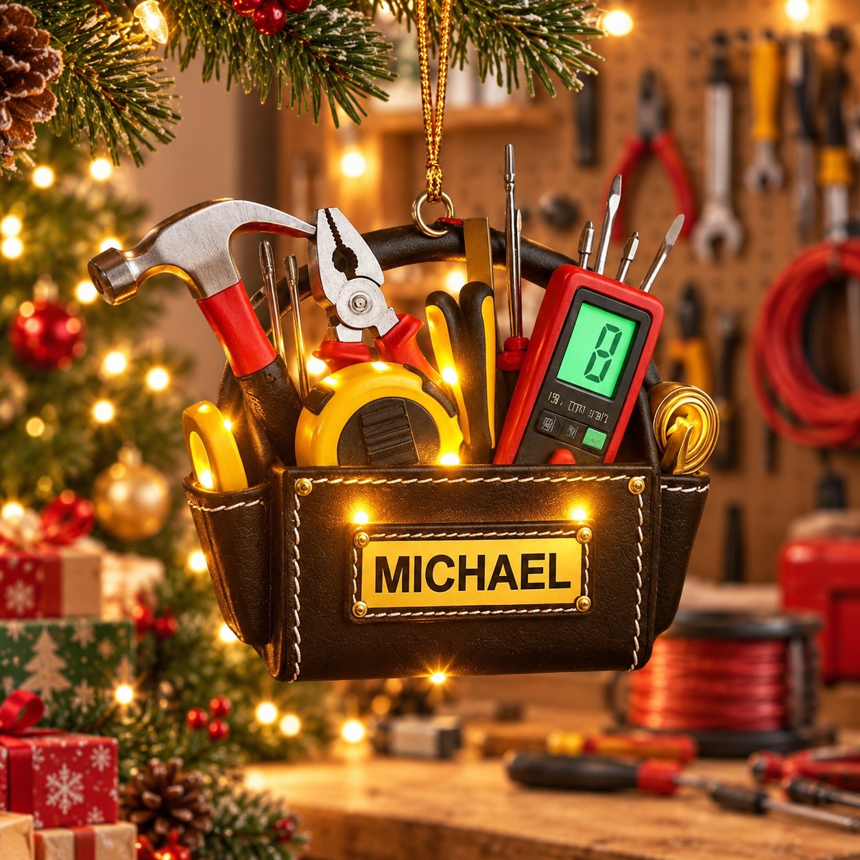 Personalized Electrician Tool Bag Christmas Ornament – Custom Name Gift for Electricians