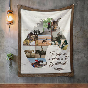 Personalized Horse Collage Photo Blanket Gift For Horse Riders, Horse Lover