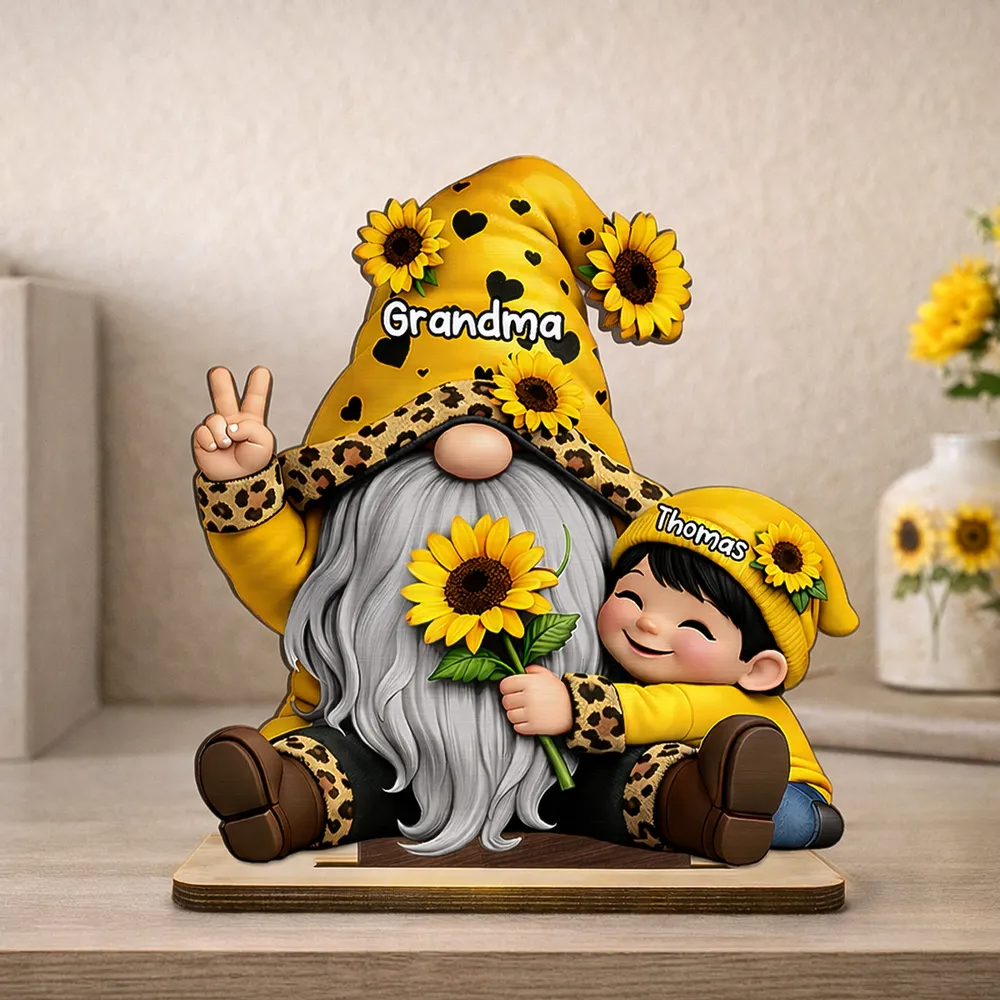 Grandma & Grandkids Sunflower - Personalized Wooden Plaque - Sentimental Gift for Grandma