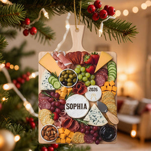 Personalized Name Charcuterie Ornament - Cheese & Wine Christmas Keepsake, Kitchen Lover Gift