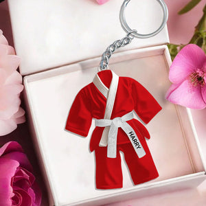Jiu Jitsu Uniform Black Belt Custom Name Keychain - Gifts For Jiu Jitsu, Karate Lovers