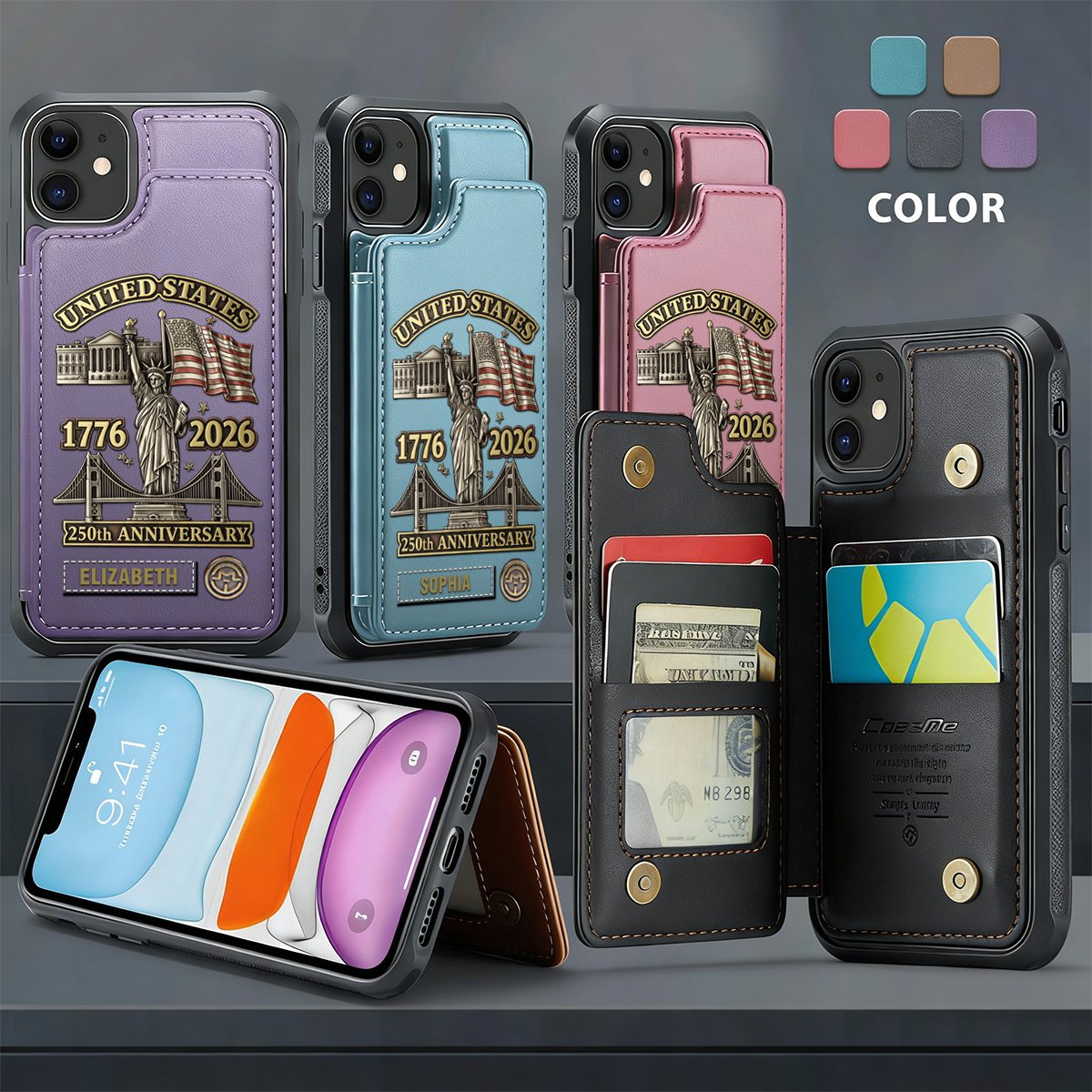 American 250th Anniversary - Personalized Flip Wallet Phone Case