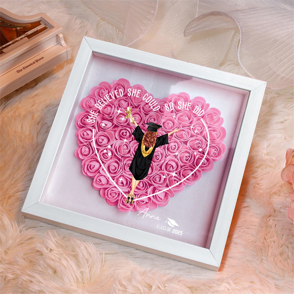 Class Of 2025 Graduation Gift So She Did - Personalized Flower Shadow Box