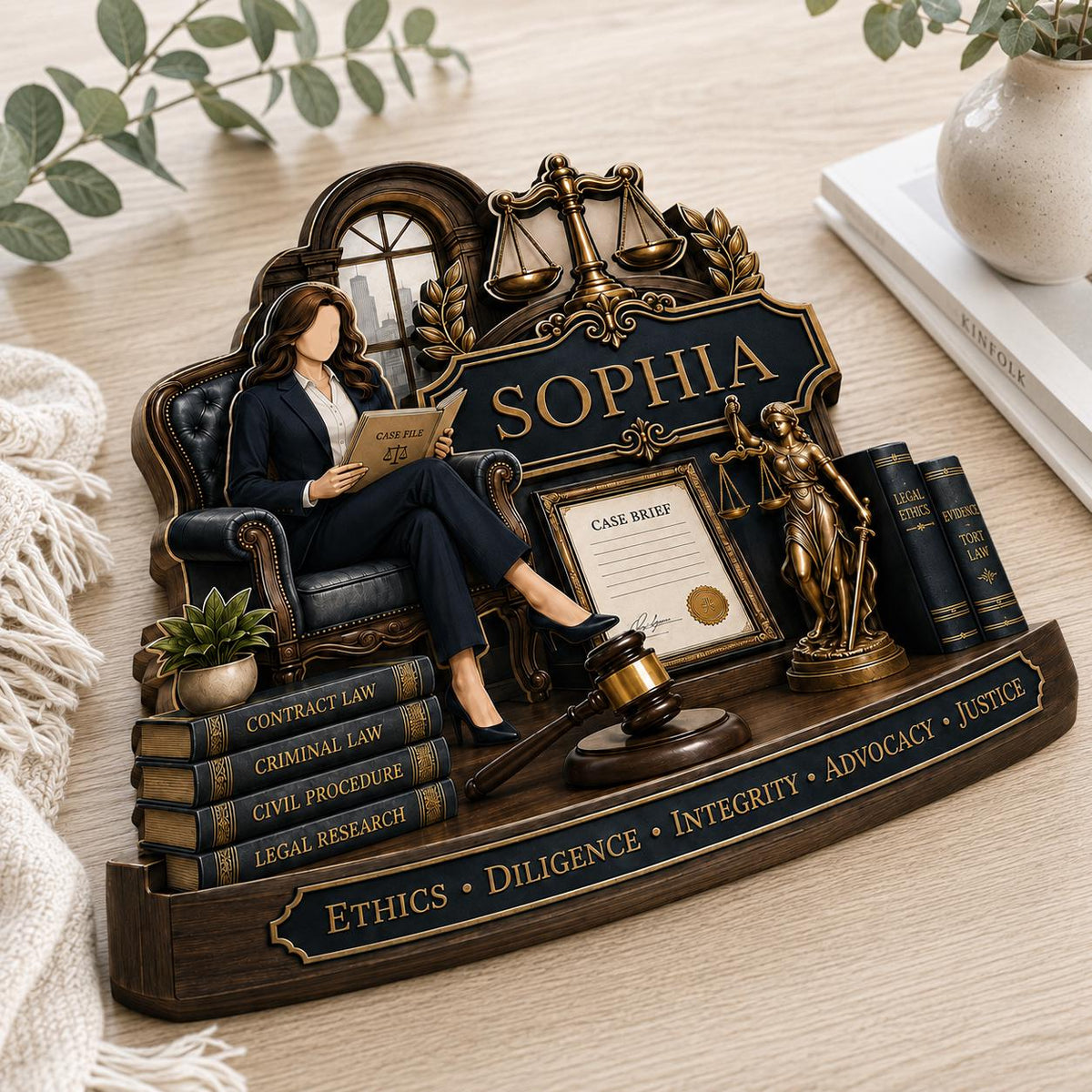 Custom Attorney Name Wooden Plaque – Personalized Law Graduation Gift | Scales Of Justice Decor For Lawyers