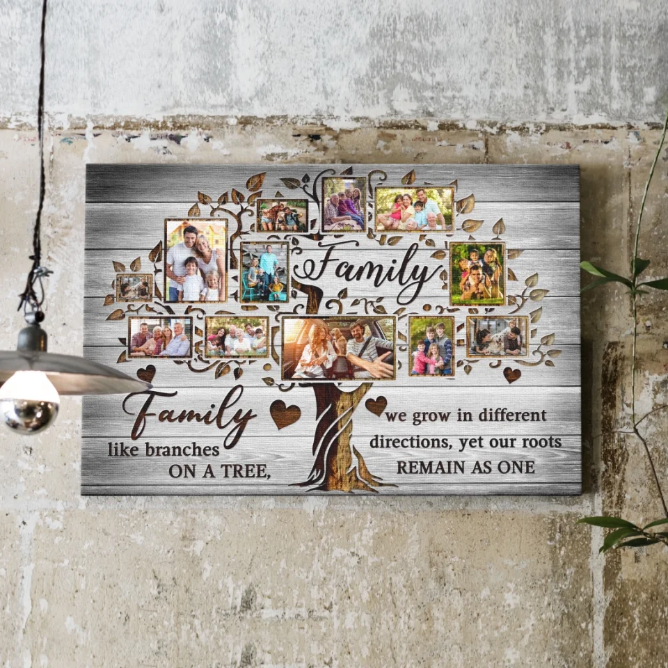 Personalized Canvas Print – Custom Family Photo Tree, "The Best Things In Life Are" Design, Gift For Parents & Grandparents
