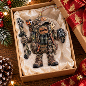 Personalized hunter Christmas Ornament – Camo Backpack & Outdoor Adventure Gift