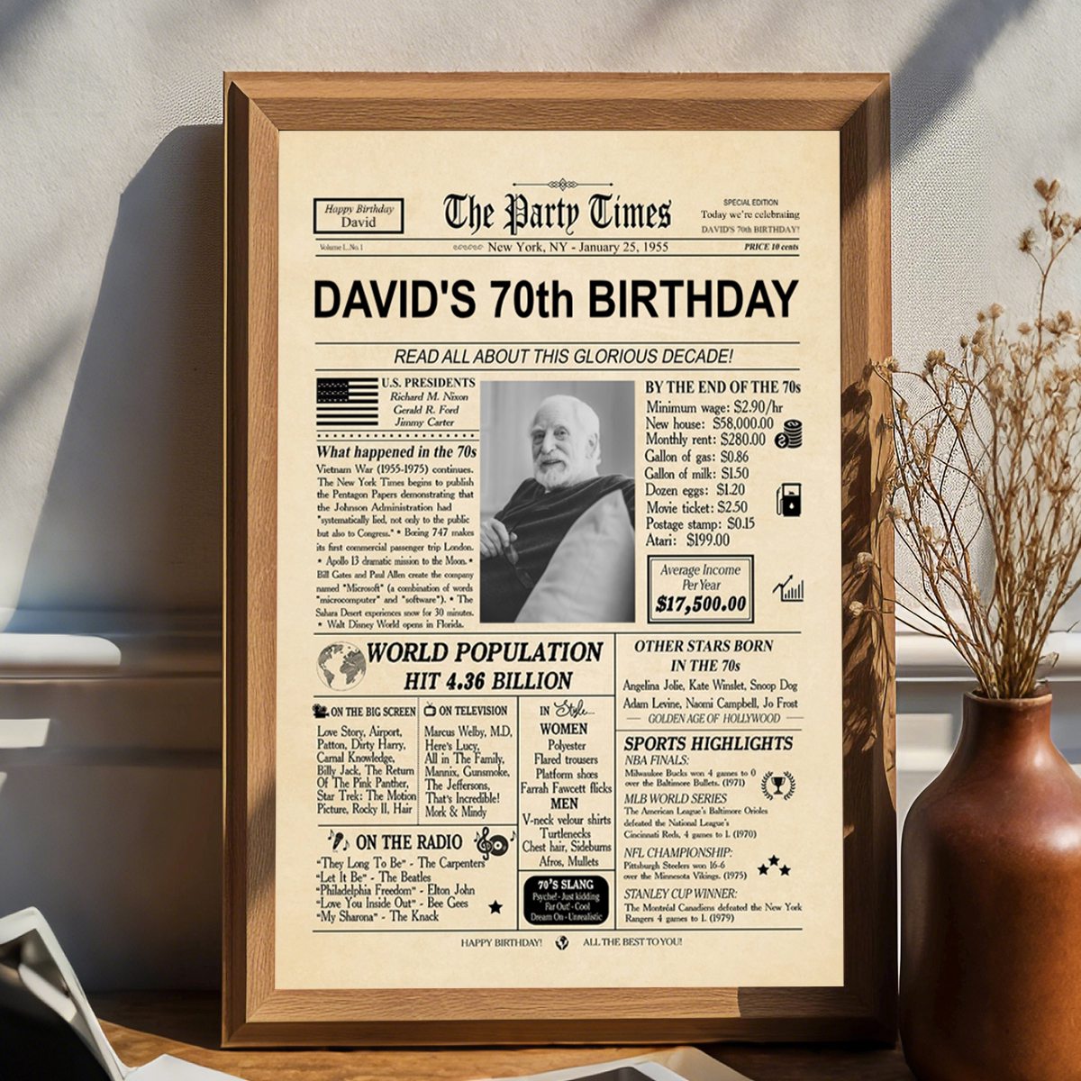 Happy Birthday! - Personalized Photo 40th 50th 60th 70th Birthday Newspaper Poster