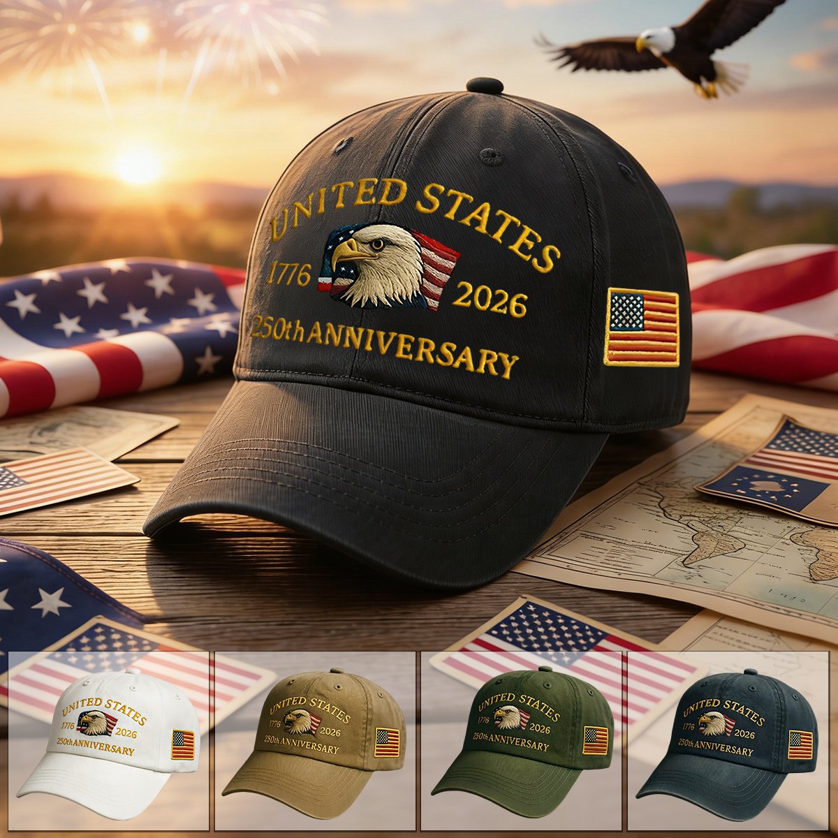 Printed baseball cap, featuring the Logo of the 250th Anniversary of the United States