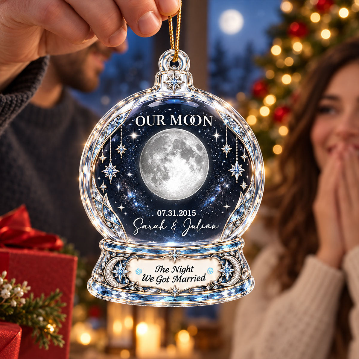 "Our Moon Couple" Custom Moon Phase By Date – Personalized Acrylic Ornament | Christmas Keepsake For Him & Her